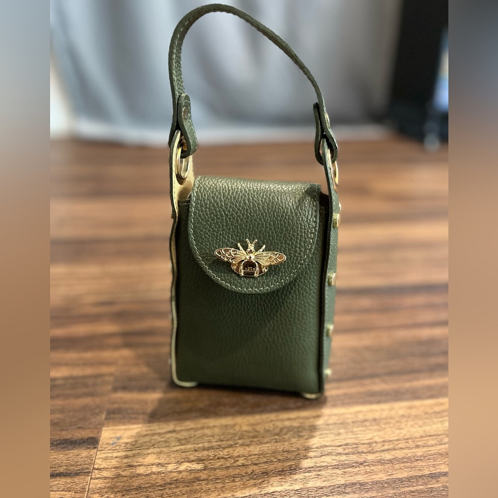 Leather Green Beatrix Phone Crossbody Bag, New